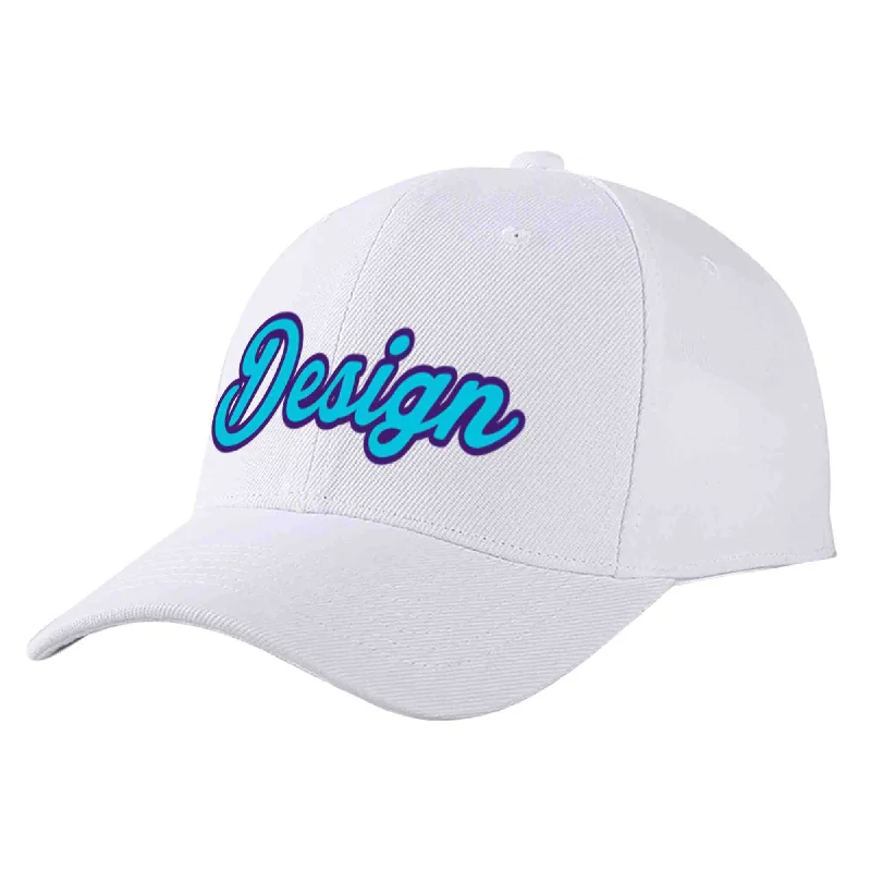 Waterproof Baseball Cap-Custom White Light Blue-Purple Curved Eaves Sport Design Baseball Cap