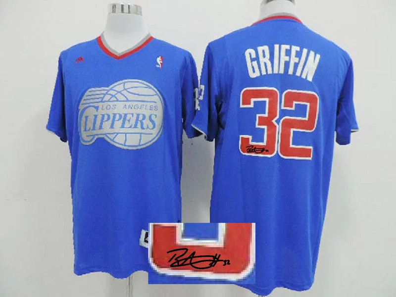 Basketball Player Autograph Jersey-Clipper 32 Griffin Blue Signature Basketball Jerseys