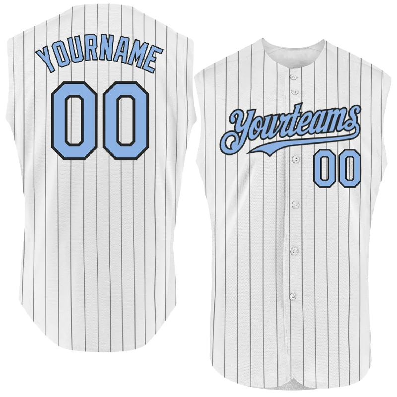 Modern Baseball Jersey-Custom White Black Pinstripe Light Blue Authentic Sleeveless Baseball Jersey