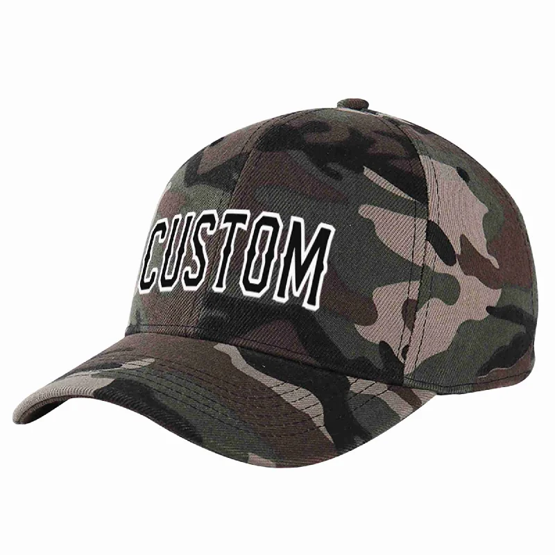 Superhero Baseball Cap-Custom Camo Black-White Curved Eaves Sport Baseball Cap Design for Men/Women/Youth