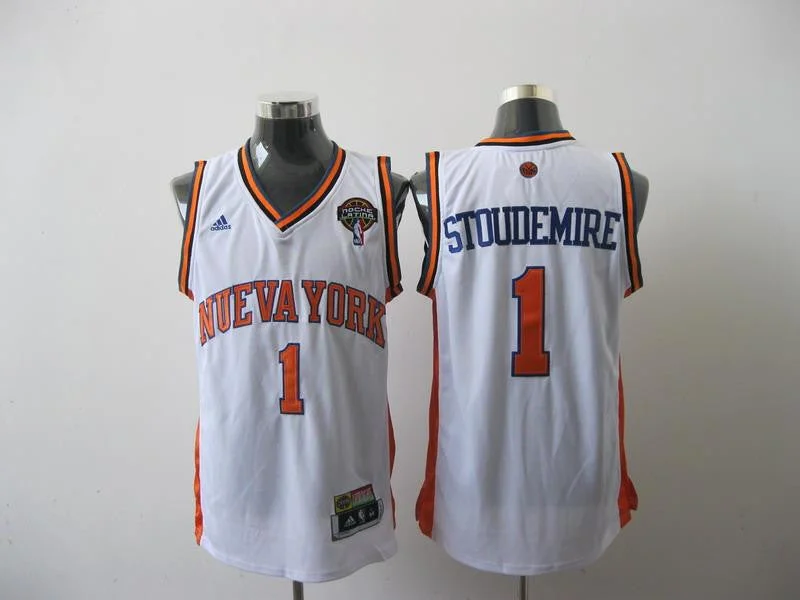 Game-Day Basketball Jersey-Knicks 1 Stoudemire White Lating Night Basketball Jersey