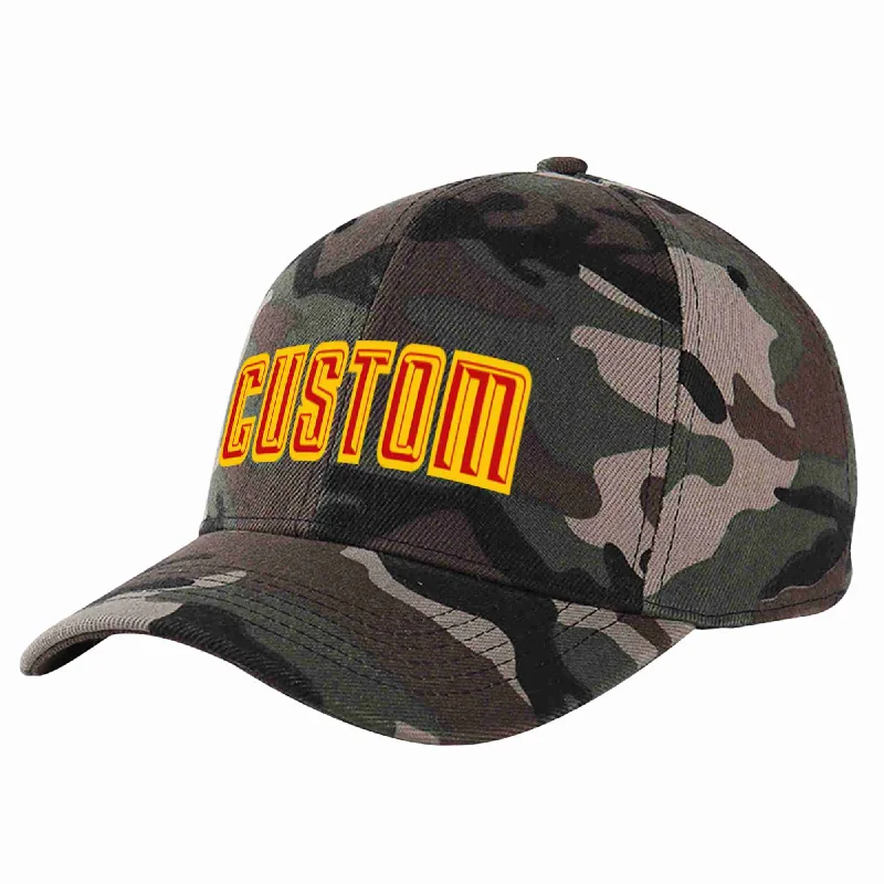 Anime Baseball Cap-Custom Camo Red-Yellow Curved Eaves Sport Baseball Cap Design for Men/Women/Youth