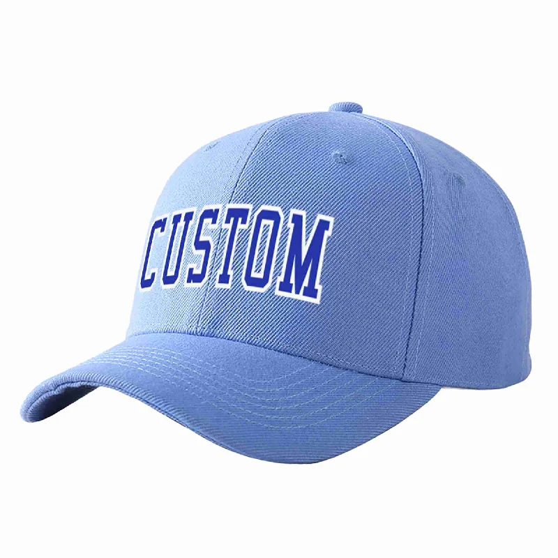 Printed Baseball Cap-Custom Sky Blue Royal-White Curved Eaves Sport Baseball Cap Design for Men/Women/Youth