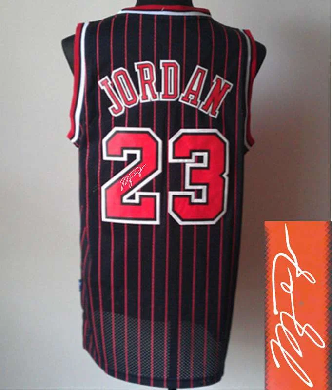 Softball Basketball Jersey-Bulls 23 Jordan Black Pinstripe Signature Edition Basketball Jerseys