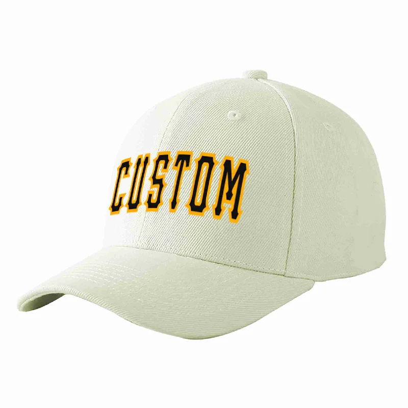 Cruise Baseball Cap-Custom Cream Black-Yellow Curved Eaves Sport Baseball Cap Design for Men/Women/Youth