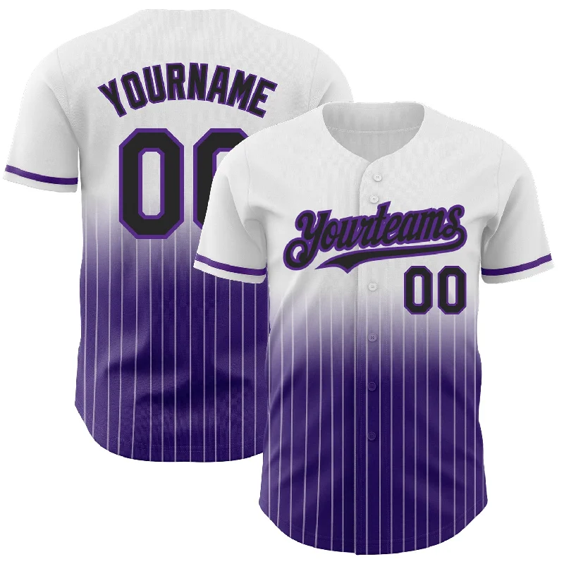 Sports Baseball Jersey-Custom White Pinstripe Black-Purple Authentic Fade Fashion Baseball Jersey