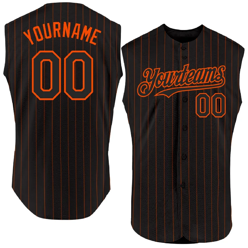 Bachelor Party Baseball Jersey-Custom Black Orange Pinstripe Orange Authentic Sleeveless Baseball Jersey