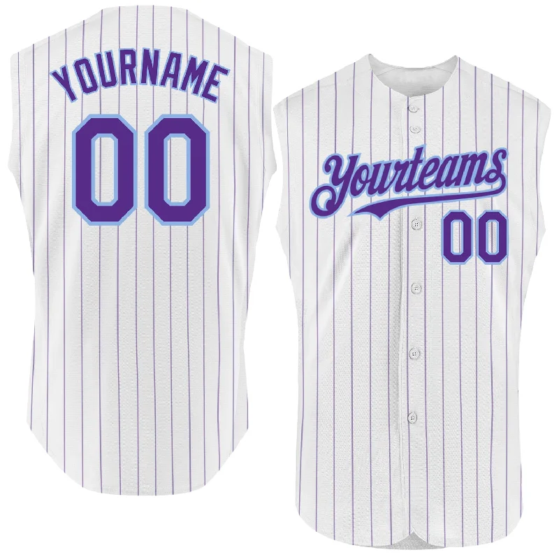 Baseball History Buff Jersey-Custom White Purple Pinstripe Old Gold Authentic Sleeveless Baseball Jersey