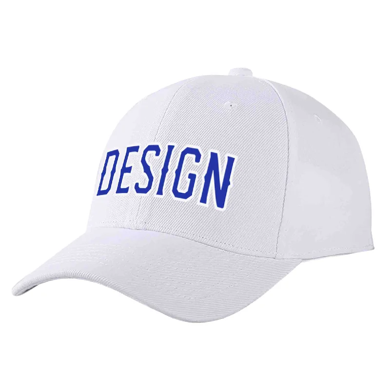 Streetwear Baseball Cap-Custom White Royal-White Curved Eaves Sport Design Baseball Cap