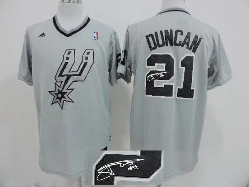 Basketball Camp Jersey-Spurs 21 Duncan Grey Signature Basketball Jerseys