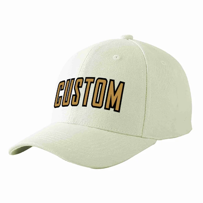 Cowboy Baseball Cap-Custom Cream Old Gold-Black Curved Eaves Sport Baseball Cap Design for Men/Women/Youth