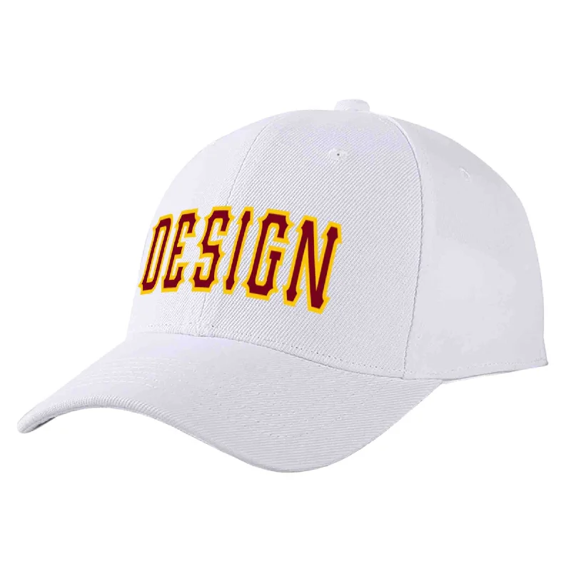 Tennis Baseball Cap-Custom White Crimson-Yellow Curved Eaves Sport Design Baseball Cap