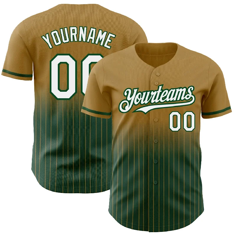 Replica Baseball Jersey-Custom Old Gold Pinstripe White-Green Authentic Fade Fashion Baseball Jersey