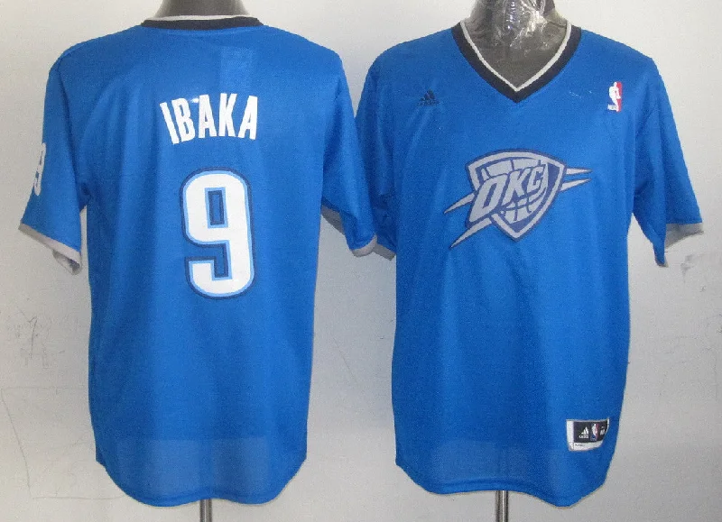 Lightweight Basketball Jersey-Thunder 9 Ibaka Blue Christmas Edition Basketball Jerseys