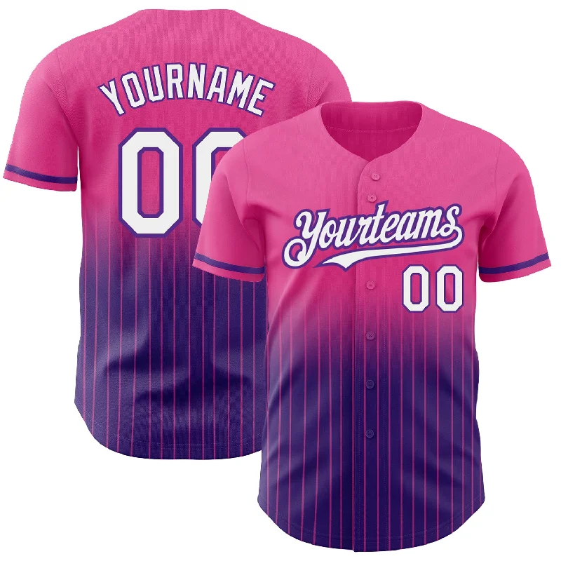 Baseball Coach Jersey-Custom Pink Pinstripe White-Purple Authentic Fade Fashion Baseball Jersey