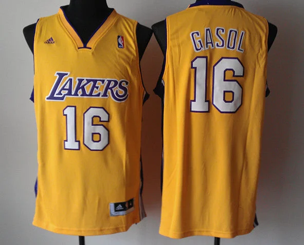 Purple Basketball Jersey-Lakers 16 Gasol Yellow New Revolution 30 Basketball Jerseys