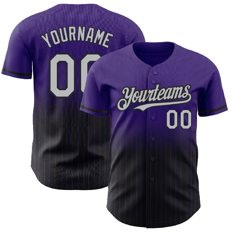 Baseball Team Uniform Jersey-Custom Purple Pinstripe Gray-Black Authentic Fade Fashion Baseball Jersey