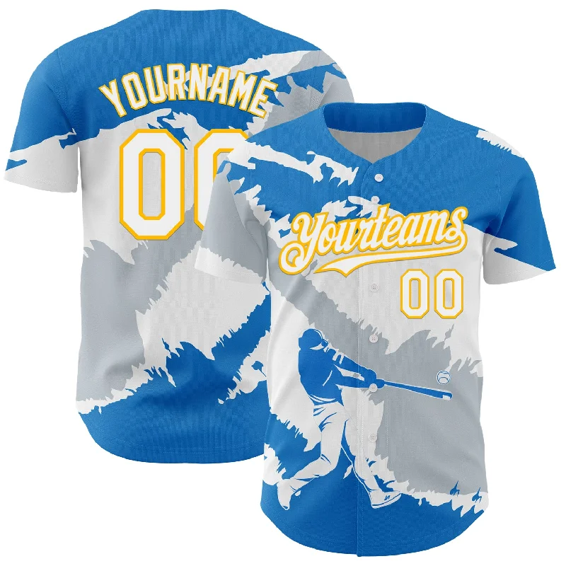 Silver Baseball Jersey-Custom Electric Blue Gold-Silver 3D Nicaragua Nicaraguan Flag Authentic Baseball Jersey