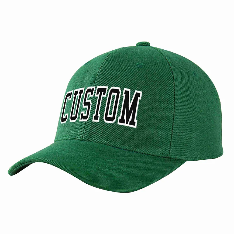 Canvas Baseball Cap-Custom Green Black-White Curved Eaves Sport Baseball Cap Design for Men/Women/Youth