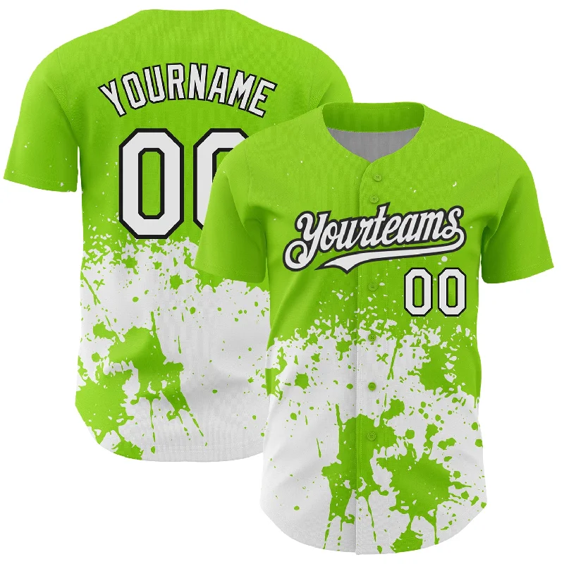 Tournament Baseball Jersey-Custom Neon Green White-Black 3D Pattern Design Abstract Splash Grunge Art Authentic Baseball Jersey