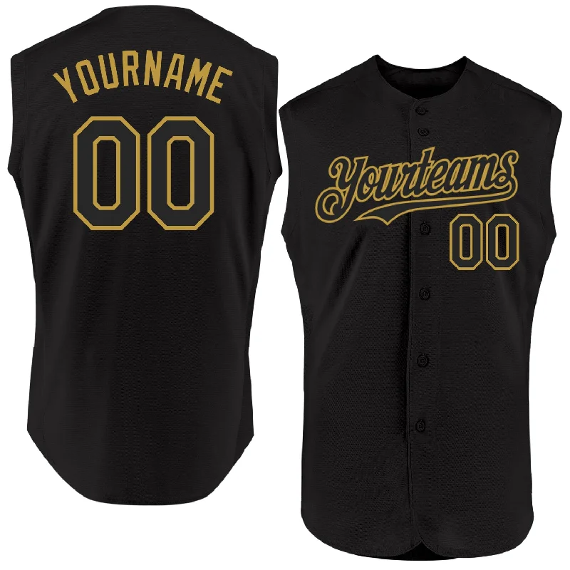 All-Weather Baseball Jersey-Custom Black Old Gold Authentic Sleeveless Baseball Jersey