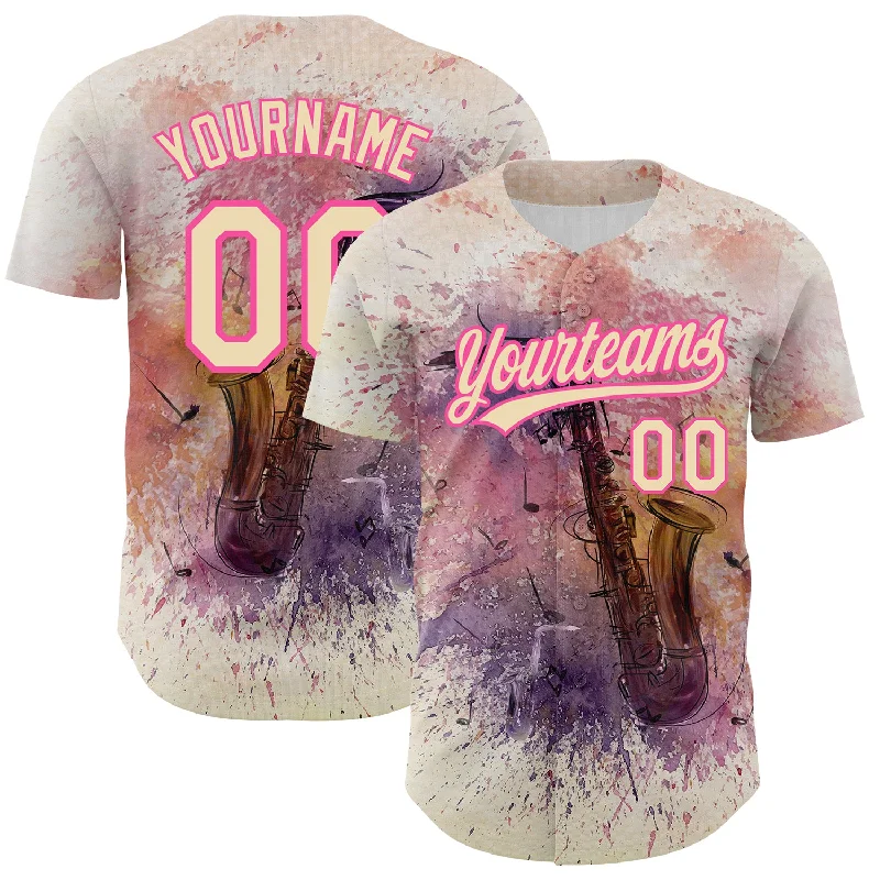 Baseball League Jersey-Custom City Cream Pink 3D Pattern Design International Jazz Day Authentic Baseball Jersey