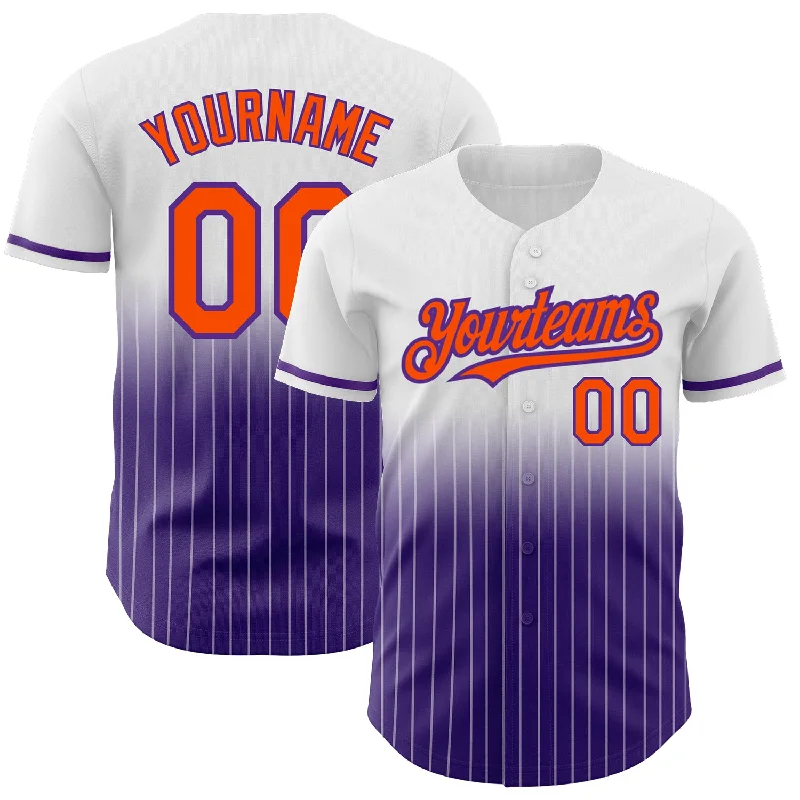 Baseball Fan Club Jersey-Custom White Pinstripe Orange-Purple Authentic Fade Fashion Baseball Jersey