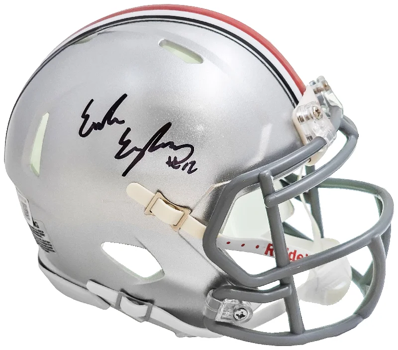 Red Rugby Helmet-Emeka Egbuka Autographed Ohio State Buckeyes Silver Speed Mini Helmet Beckett BAS Witness Stock #216622