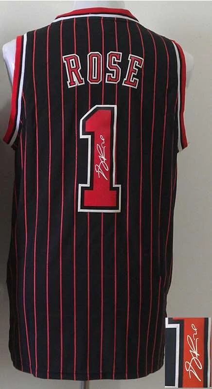 Basketball Fan Club Jersey-Bulls 1 Rose Black Pinstripe Signature Edition Basketball Jerseys