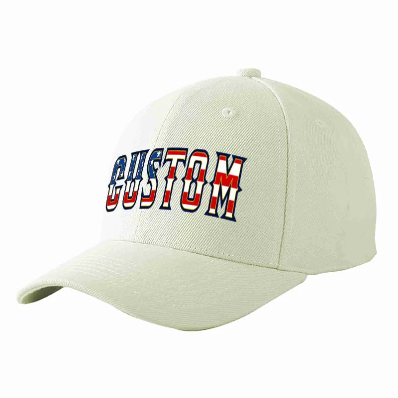 Groomsmen Baseball Cap-Custom Cream Vintage USA Flag-Gold Curved Eaves Sport Baseball Cap Design for Men/Women/Youth