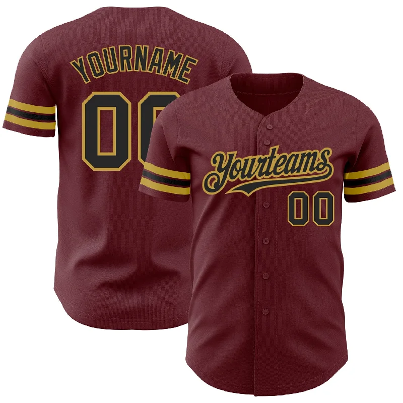 Sleeveless Baseball Jersey-Custom Burgundy Black-Old Gold Authentic Baseball Jersey