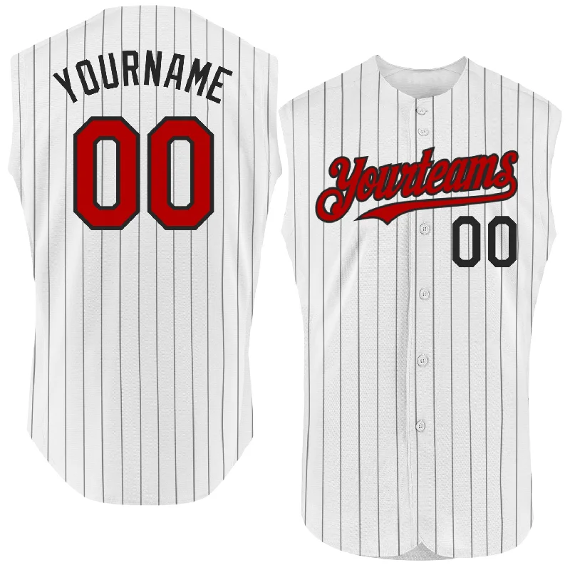 High School Baseball Jersey-Custom White Black Pinstripe Red Authentic Sleeveless Baseball Jersey