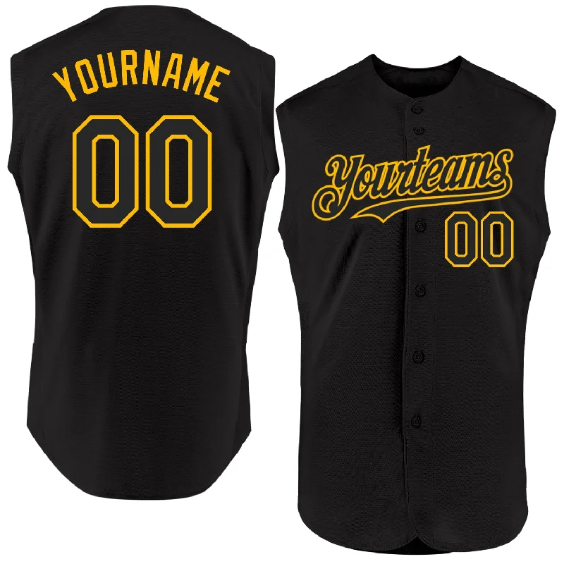 Baseball Scorer Jersey-Custom Black Gold Authentic Sleeveless Baseball Jersey