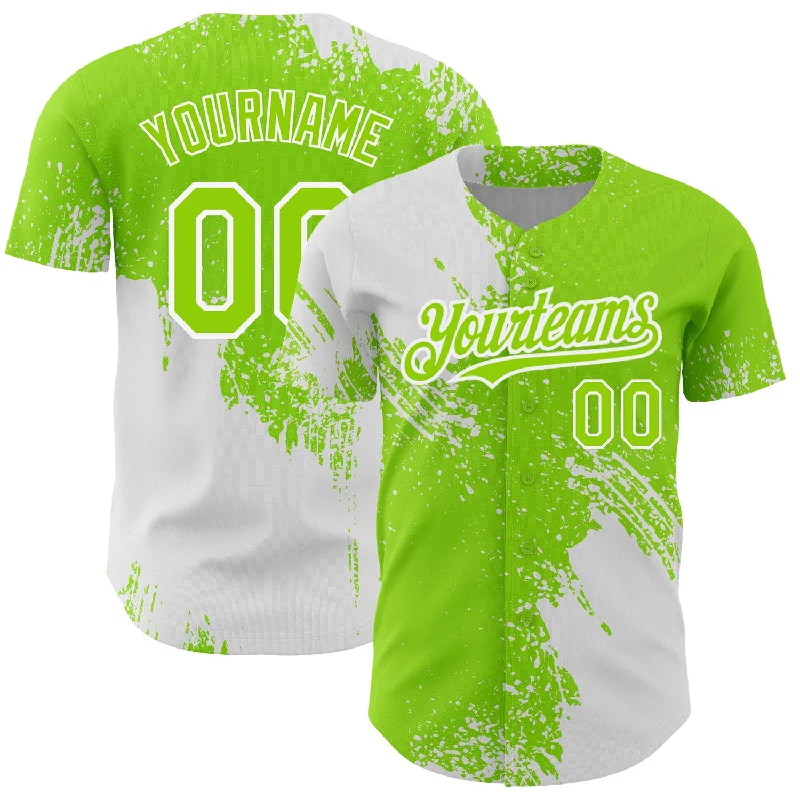 Youth Baseball Jersey-Custom Neon Green White 3D Pattern Design Abstract Brush Stroke Authentic Baseball Jersey