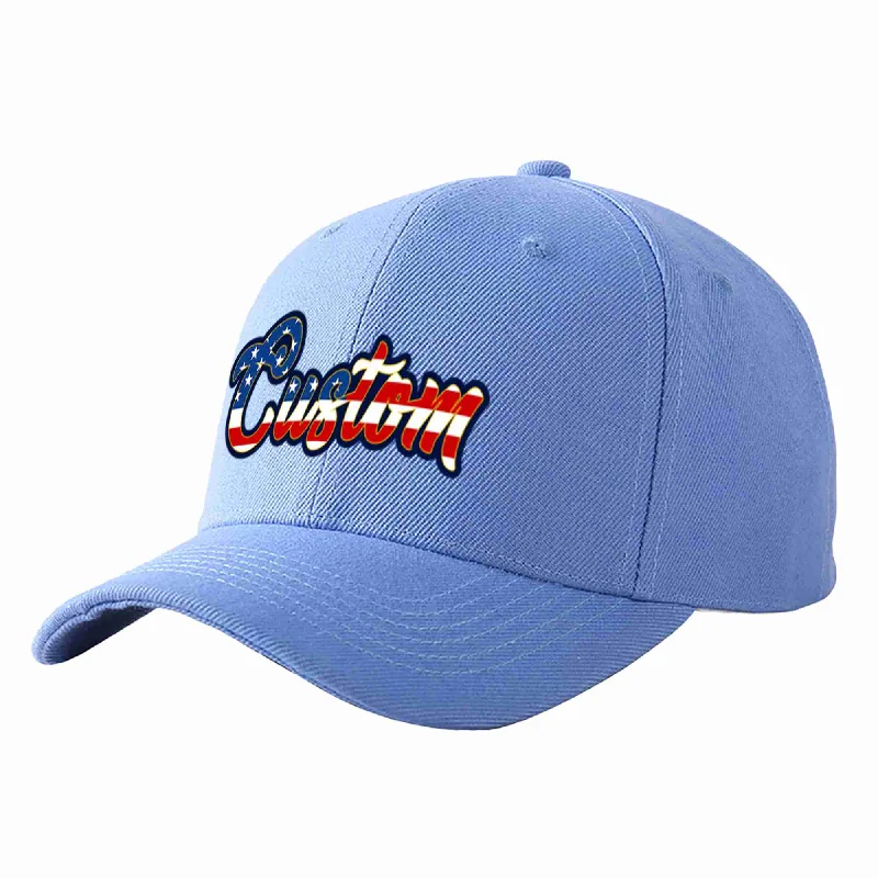 Luxury Baseball Cap-Custom Sky Blue Vintage USA Flag-Gold Curved Eaves Sport Baseball Cap Design for Men/Women/Youth