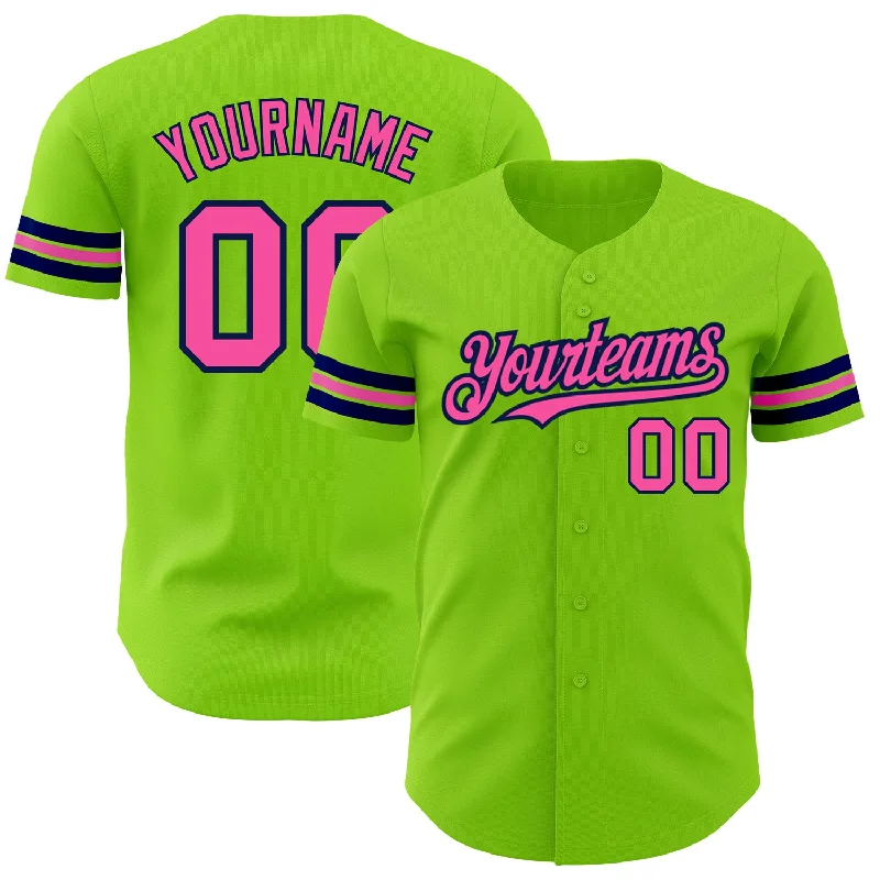 Softball Baseball Jersey-Custom Neon Green Pink-Navy Authentic Baseball Jersey