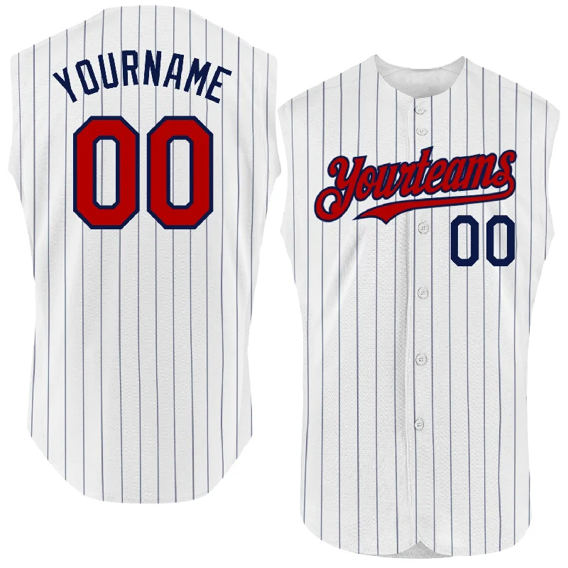 Baseball Fashion Trend Jersey-Custom White Navy Pinstripe Gold Authentic Sleeveless Baseball Jersey