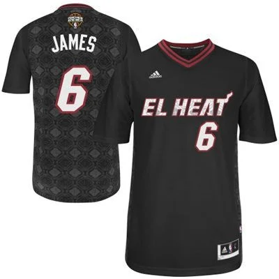 DIY Basketball Jersey-Heat 6 James Black 2014 Latin Nights Swingman Basketball Jerseys