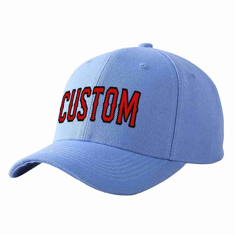 DIY Baseball Cap-Custom Sky Blue Red-Black Curved Eaves Sport Baseball Cap Design for Men/Women/Youth