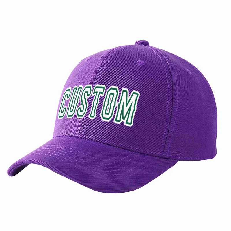 Premium Baseball Cap-Custom Purple White-Kelly Green Curved Eaves Sport Baseball Cap Design for Men/Women/Youth