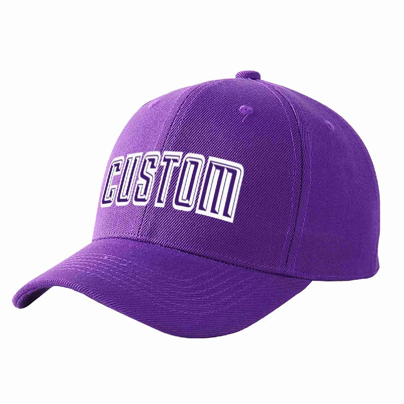 Classic Snapback Baseball Cap-Custom Purple Purple-White Curved Eaves Sport Baseball Cap Design for Men/Women/Youth