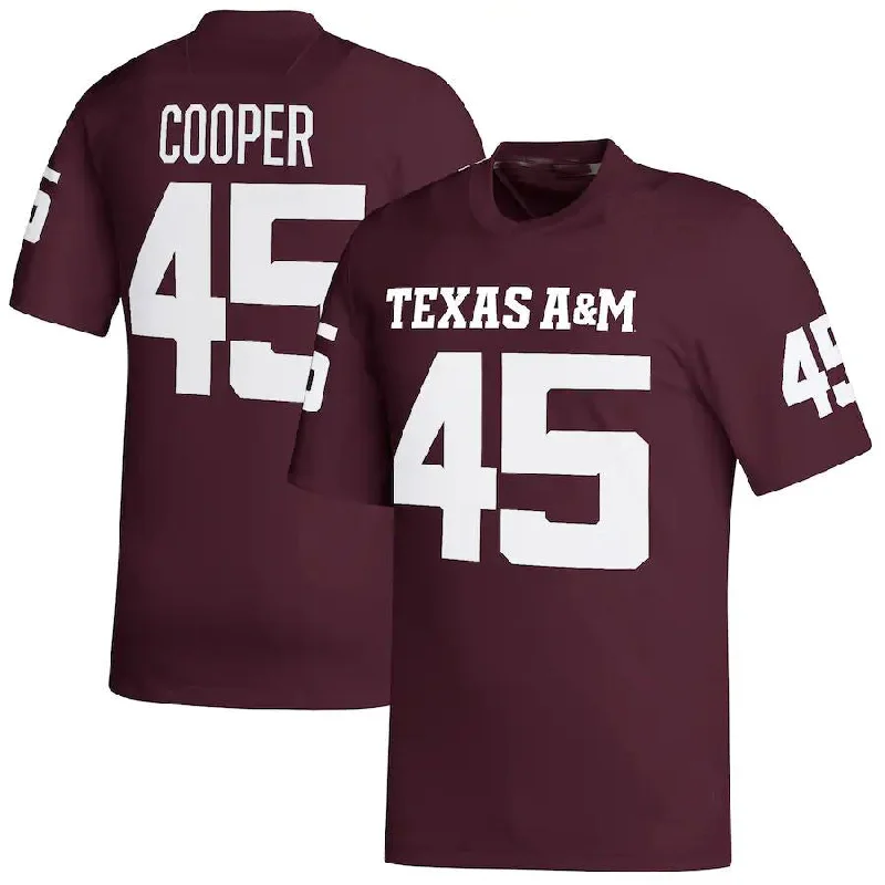 Burgundy Football Jersey-T.A&M Aggies #45 Edgerrin Cooper NIL Replica Football Jersey Maroon Stitched American College Jerseys