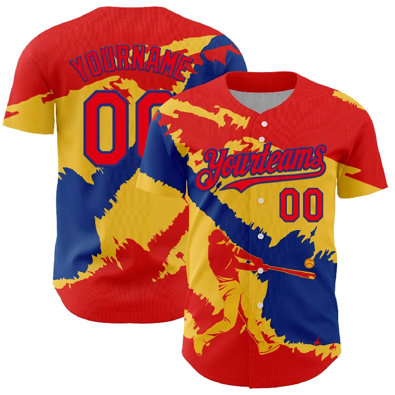 Black Baseball Jersey-Custom Fire Red Royal-Yellow 3D Colombia Colombian Flag Authentic Baseball Jersey