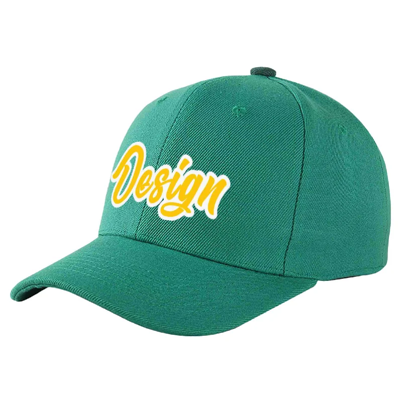 Kids Baseball Cap-Custom Light Green Gold-White Curved Eaves Sport Design Baseball Cap