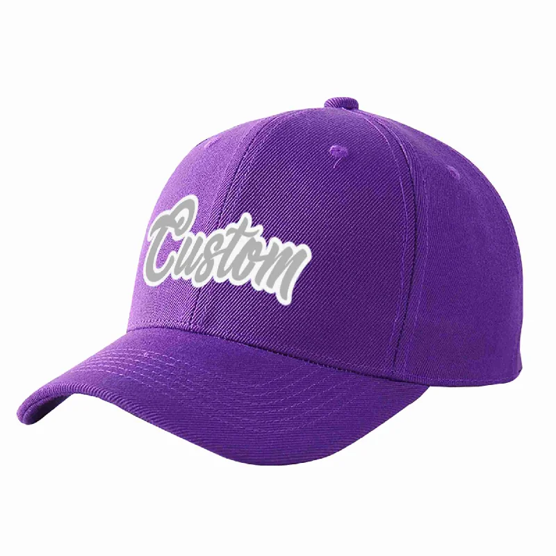 Military Baseball Cap-Custom Purple Gray-White Curved Eaves Sport Baseball Cap Design for Men/Women/Youth