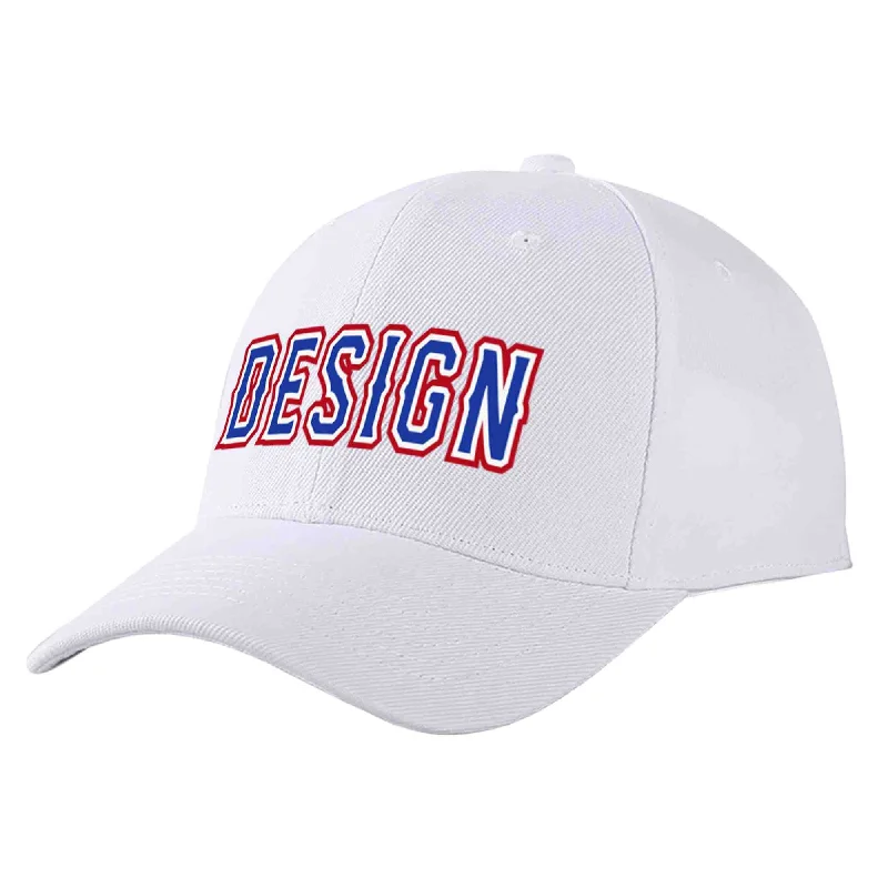 Hip Hop Baseball Cap-Custom White Royal-White Curved Eaves Sport Design Baseball Cap