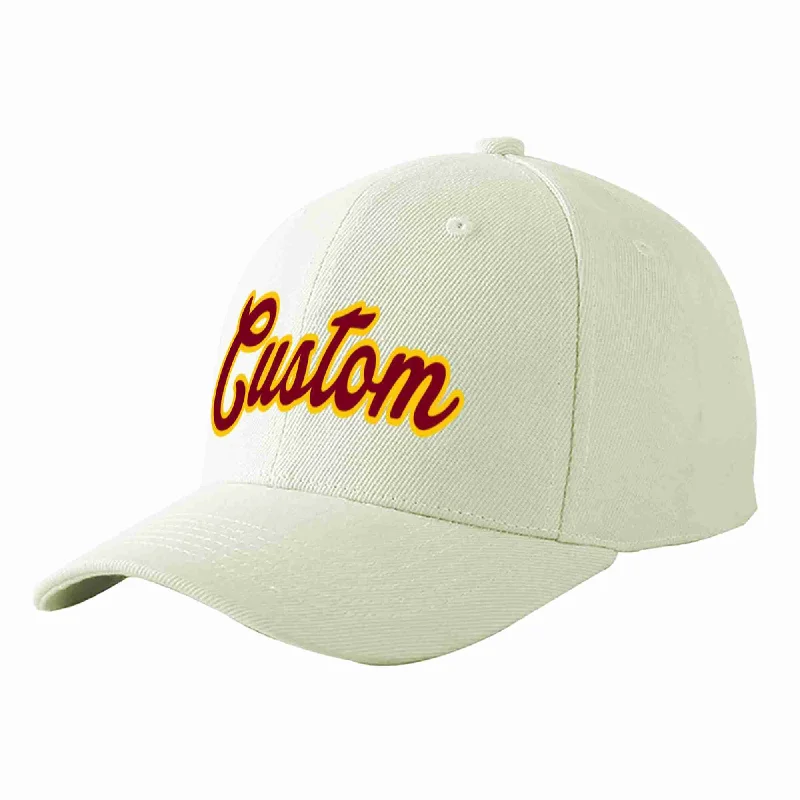 Sci-Fi Baseball Cap-Custom Cream Crimson-Gold Curved Eaves Sport Baseball Cap Design for Men/Women/Youth