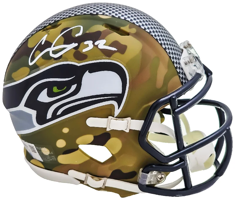 Rugby Enthusiast Helmet-Chris Carson Autographed Seattle Seahawks Camo Speed Mini Helmet Fanatics Holo Stock #216814