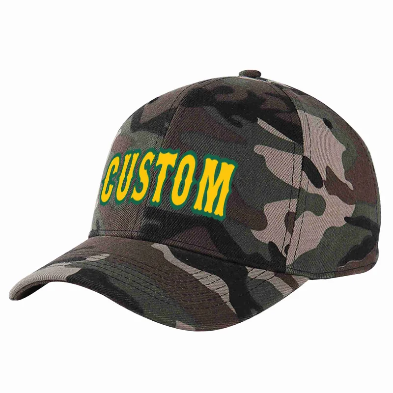 Monogram Baseball Cap-Custom Camo Gold-Kelly Green Curved Eaves Sport Baseball Cap Design for Men/Women/Youth