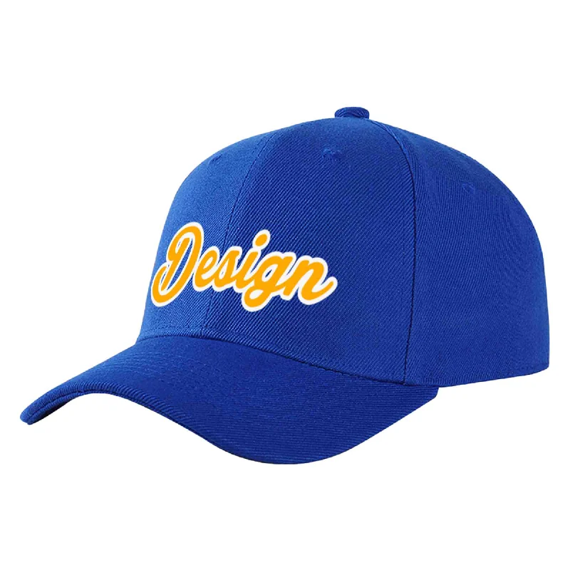 DIY Enthusiast Baseball Cap-Custom Royal Yellow-White Curved Eaves Sport Design Baseball Cap